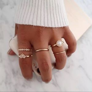 {MILLIE} Boho heart pearl dainty stack ring bundle